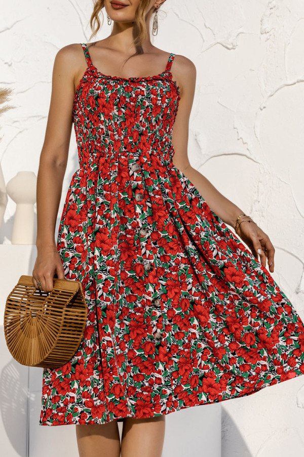 Fashion Casual Print Patchwork Spaghetti Strap A Line Dresses