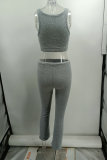 Casual Solid Patchwork U Neck Sleeveless Two Pieces