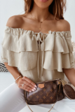 Fashion Solid Flounce Off the Shoulder Tops