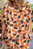Casual Print Patchwork O Neck Short Sleeve Two Pieces
