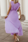 Casual Solid Patchwork V Neck Cake Skirt Dresses