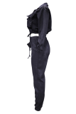 Casual Solid Patchwork Zipper Collar Long Sleeve Two Pieces