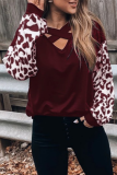 Casual Leopard Hollowed Out Patchwork V Neck Tops
