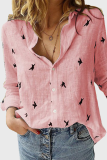 Casual Print Buckle Turndown Collar Tops