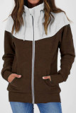 Casual Color Block Contrast Zipper Turtleneck Tops