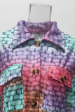 Casual Print Pocket Buckle Turndown Collar Outerwear