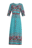 Bohemian Print Buckle Slit V Neck Dresses