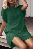 Casual Solid Basic O Neck Short Sleeve Two Pieces