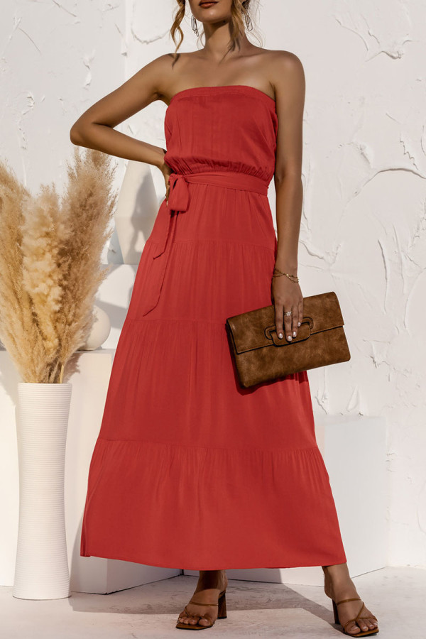 Fashion Casual Solid Patchwork Strapless A Line Dresses