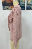 Fashion Solid Tassel Patchwork O Neck Tops