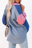 Casual Solid Patchwork Turndown Collar Tops