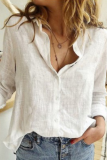 Casual Solid Patchwork Buckle Turndown Collar Tops