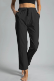 Casual Solid Draw String Pocket Straight Positioning Print Bottoms