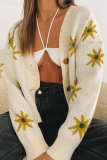 Casual Print Buckle V Neck Tops Sweater