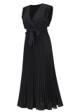 Casual Solid Patchwork V Neck Cake Skirt Dresses