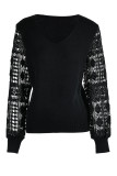 Casual Solid Hollowed Out Patchwork V Neck Sweaters