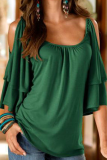 Casual Solid Patchwork U Neck T-Shirts