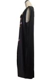 Vintage Print Patchwork O Neck Straight Dresses