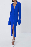Sexy Solid Patchwork Turndown Collar Pencil Skirt Dresses