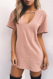 Fashion Casual Solid Patchwork V Neck A Line Dresses