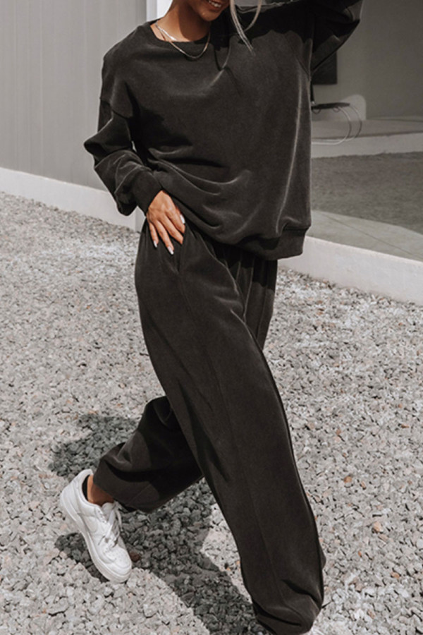 Fashion Sportswear Solid Patchwork O Neck Long Sleeve Two Pieces
