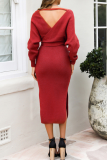 Casual Patchwork Lace V Neck Waist Skirt Dresses