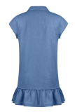 Casual Street Solid Buckle Flounce POLO collar A Line Dresses