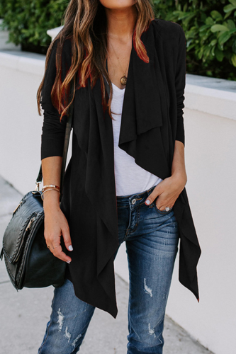 Casual Solid Patchwork Asymmetrical Turndown Collar Outerwear