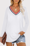 Casual Patchwork Slit Basic V Neck Tops