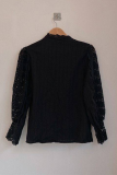 Elegant Patchwork Lace Hollowed Out Buckle Mandarin Collar Tops