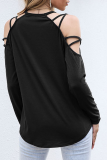 Casual Solid Hollowed Out Patchwork O Neck Tops