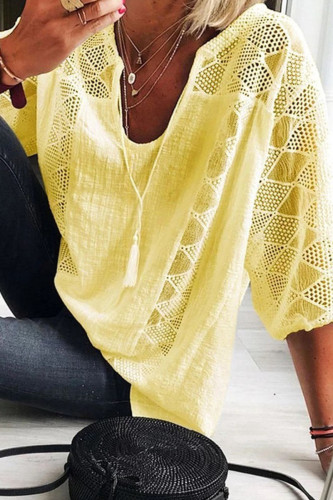 Fashion Street Solid Patchwork V Neck Tops