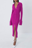 Sexy Solid Patchwork Turndown Collar Pencil Skirt Dresses