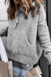 Casual Solid Draw String Pocket Hooded Collar Tops
