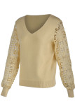 Casual Solid Hollowed Out Patchwork V Neck Sweaters