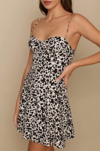 Fashion Street Print Patchwork Spaghetti Strap A Line Dresses