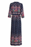 Bohemian Print Buckle Slit V Neck Dresses