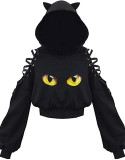 Party Print Hollowed Out Patchwork Hooded Collar Tops
