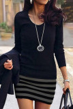 Fashion Casual Striped Print Patchwork O Neck A Line Dresses