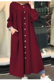 Casual Solid Buckle Mandarin Collar Shirt Dress Dresses