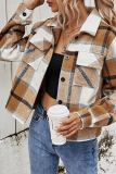 Casual Plaid Patchwork Buckle Turndown Collar Outerwear