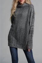 Casual Solid Patchwork Turtleneck Tops Sweater
