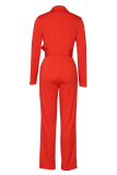 Casual Solid Patchwork Turndown Collar Regular Jumpsuits