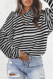Casual Striped Patchwork Buckle Hooded Collar Tops