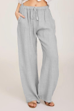 Casual Solid Pocket Straight Wide Leg Solid Color Bottoms