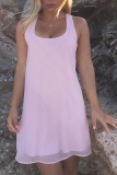 Casual Solid Patchwork O Neck Straight Dresses