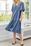 Casual Solid Patchwork Buckle V Neck A Line Dresses