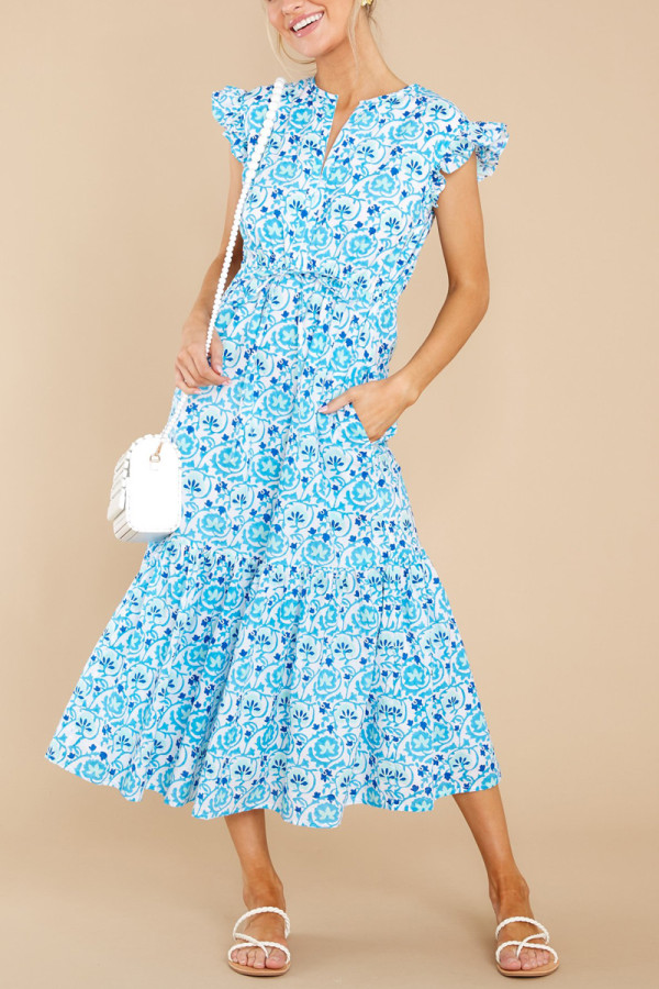 Spring and summer waist slimming printed dress