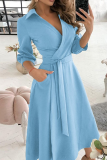 Fashion Elegant Print Solid Patchwork Frenulum V Neck A Line Dresses