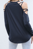Casual Solid Hollowed Out Patchwork O Neck Tops